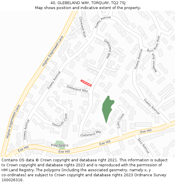 40, GLEBELAND WAY, TORQUAY, TQ2 7SJ: Location map and indicative extent of plot