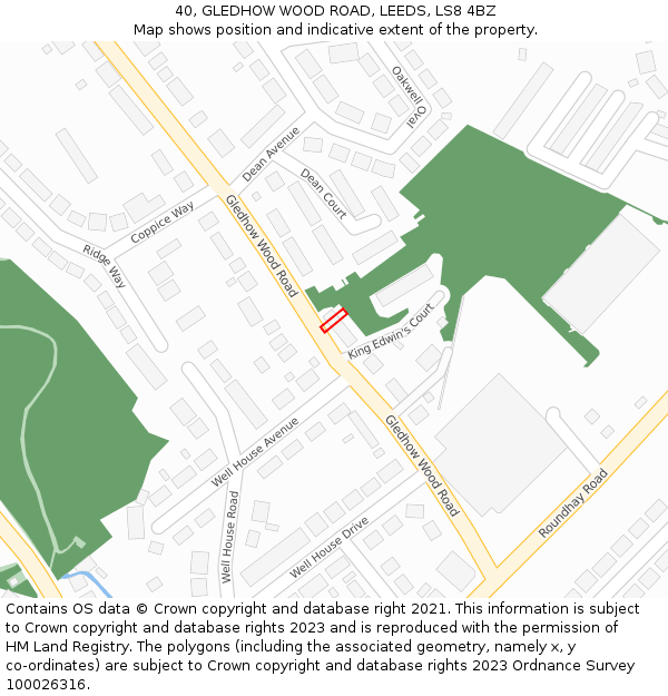 40, GLEDHOW WOOD ROAD, LEEDS, LS8 4BZ: Location map and indicative extent of plot