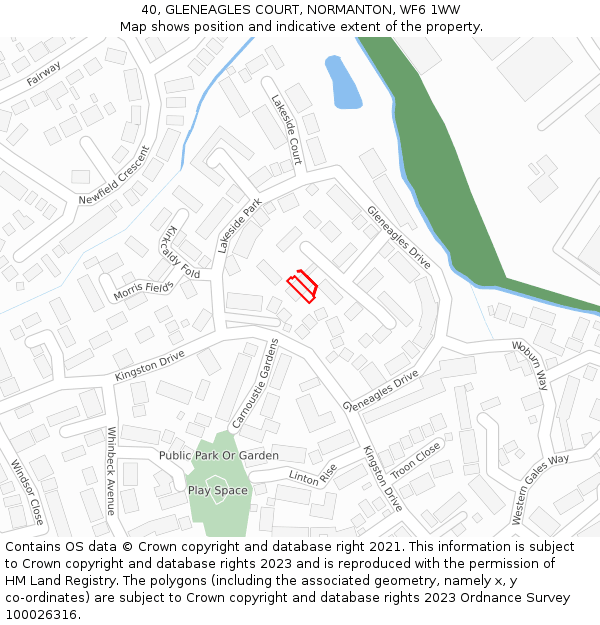 40, GLENEAGLES COURT, NORMANTON, WF6 1WW: Location map and indicative extent of plot