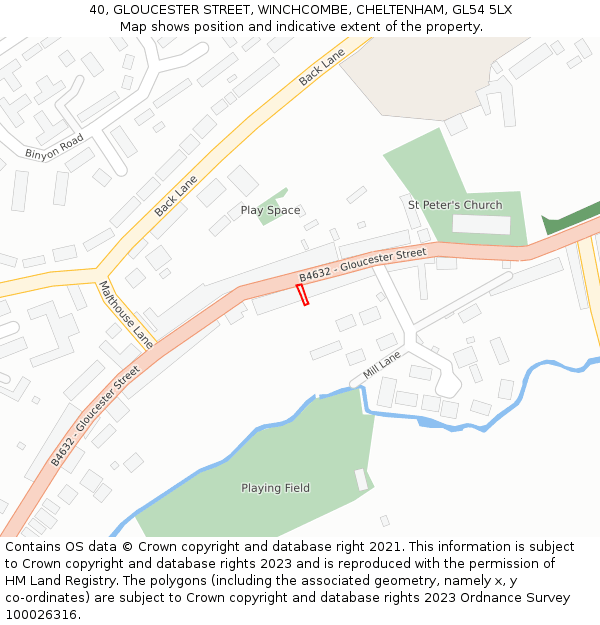 40, GLOUCESTER STREET, WINCHCOMBE, CHELTENHAM, GL54 5LX: Location map and indicative extent of plot