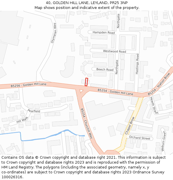 40, GOLDEN HILL LANE, LEYLAND, PR25 3NP: Location map and indicative extent of plot