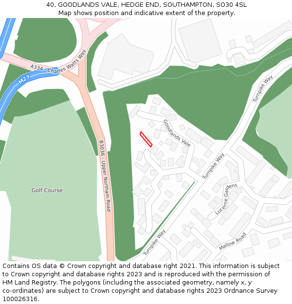 40, GOODLANDS VALE, HEDGE END, SOUTHAMPTON, SO30 4SL: Location map and indicative extent of plot