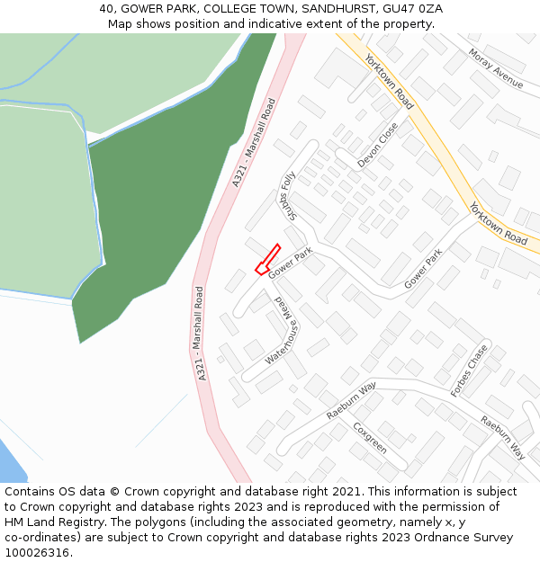 40, GOWER PARK, COLLEGE TOWN, SANDHURST, GU47 0ZA: Location map and indicative extent of plot