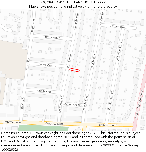 40, GRAND AVENUE, LANCING, BN15 9PX: Location map and indicative extent of plot