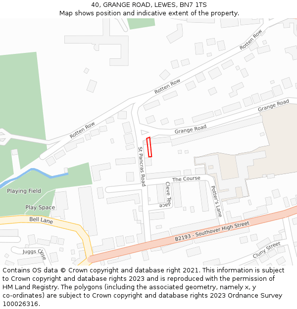 40, GRANGE ROAD, LEWES, BN7 1TS: Location map and indicative extent of plot