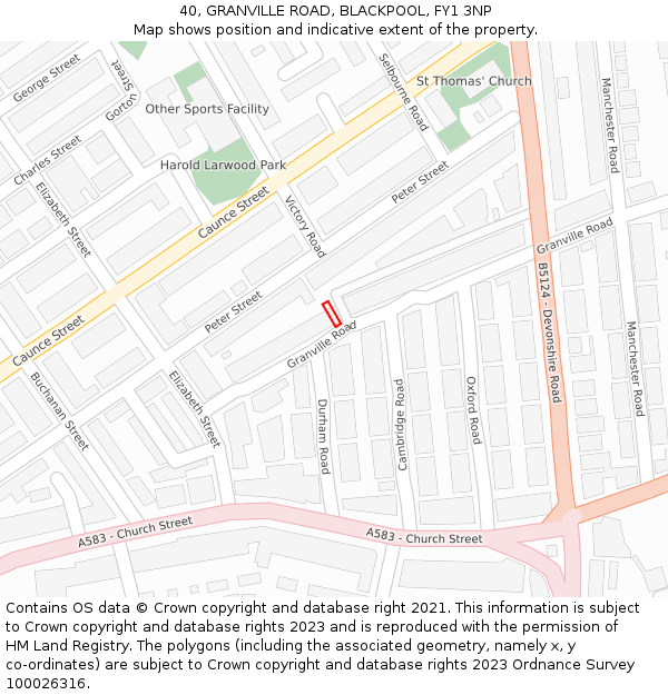 40, GRANVILLE ROAD, BLACKPOOL, FY1 3NP: Location map and indicative extent of plot
