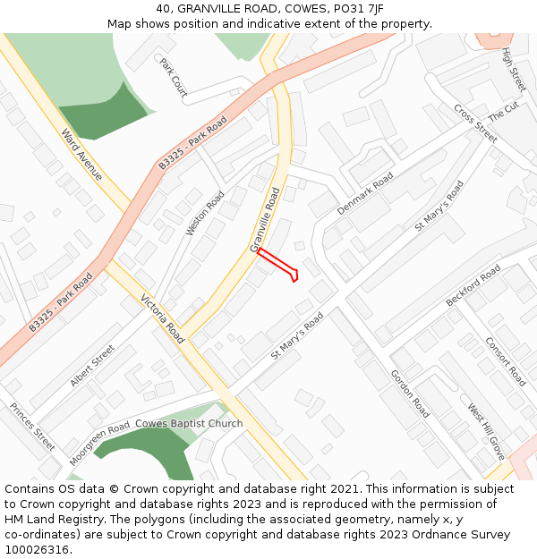 40, GRANVILLE ROAD, COWES, PO31 7JF: Location map and indicative extent of plot