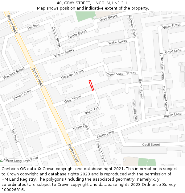 40, GRAY STREET, LINCOLN, LN1 3HL: Location map and indicative extent of plot