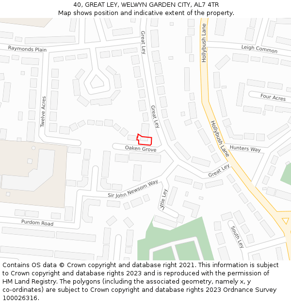40, GREAT LEY, WELWYN GARDEN CITY, AL7 4TR: Location map and indicative extent of plot