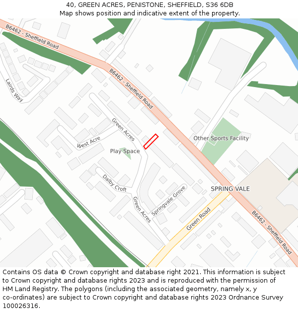 40, GREEN ACRES, PENISTONE, SHEFFIELD, S36 6DB: Location map and indicative extent of plot