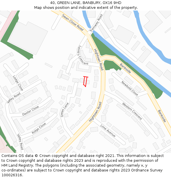 40, GREEN LANE, BANBURY, OX16 9HD: Location map and indicative extent of plot