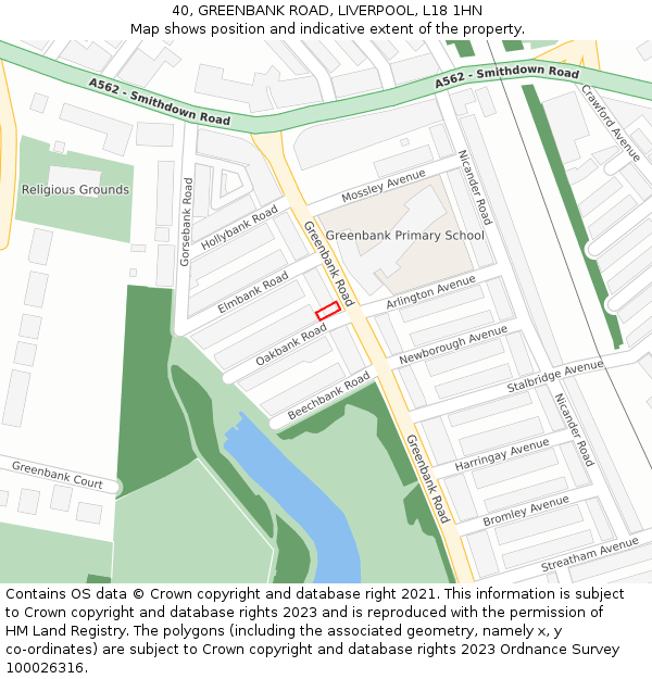40, GREENBANK ROAD, LIVERPOOL, L18 1HN: Location map and indicative extent of plot