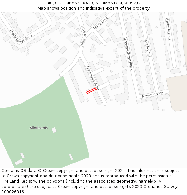 40, GREENBANK ROAD, NORMANTON, WF6 2JU: Location map and indicative extent of plot