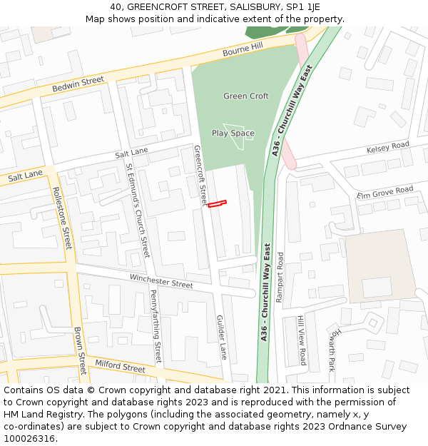 40, GREENCROFT STREET, SALISBURY, SP1 1JE: Location map and indicative extent of plot