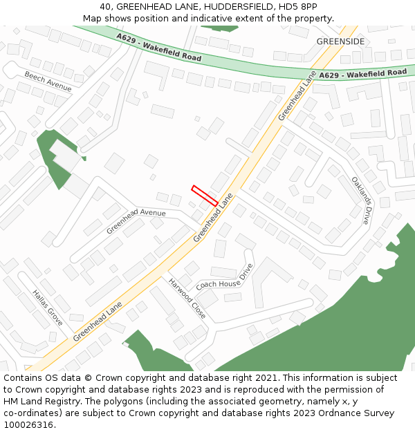 40, GREENHEAD LANE, HUDDERSFIELD, HD5 8PP: Location map and indicative extent of plot