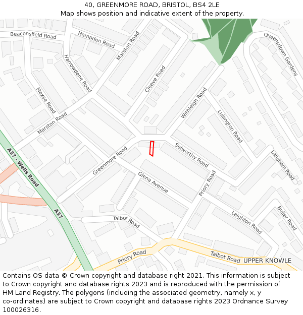 40, GREENMORE ROAD, BRISTOL, BS4 2LE: Location map and indicative extent of plot
