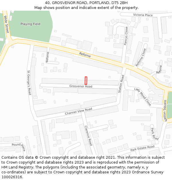 40, GROSVENOR ROAD, PORTLAND, DT5 2BH: Location map and indicative extent of plot