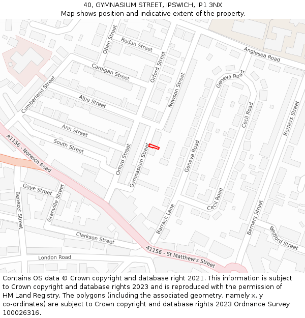 40, GYMNASIUM STREET, IPSWICH, IP1 3NX: Location map and indicative extent of plot