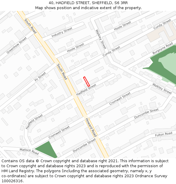 40, HADFIELD STREET, SHEFFIELD, S6 3RR: Location map and indicative extent of plot