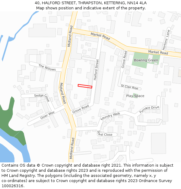 40, HALFORD STREET, THRAPSTON, KETTERING, NN14 4LA: Location map and indicative extent of plot