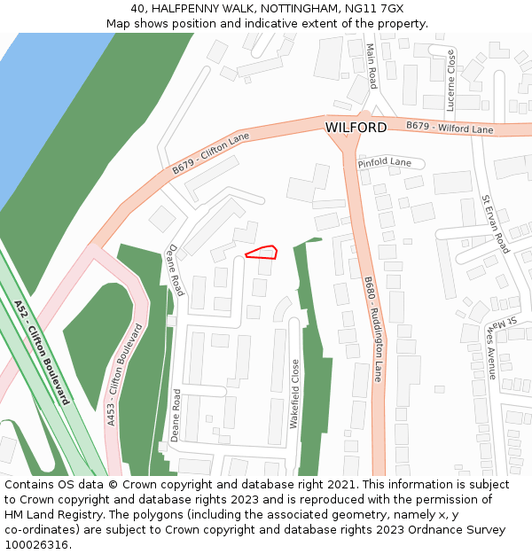 40, HALFPENNY WALK, NOTTINGHAM, NG11 7GX: Location map and indicative extent of plot