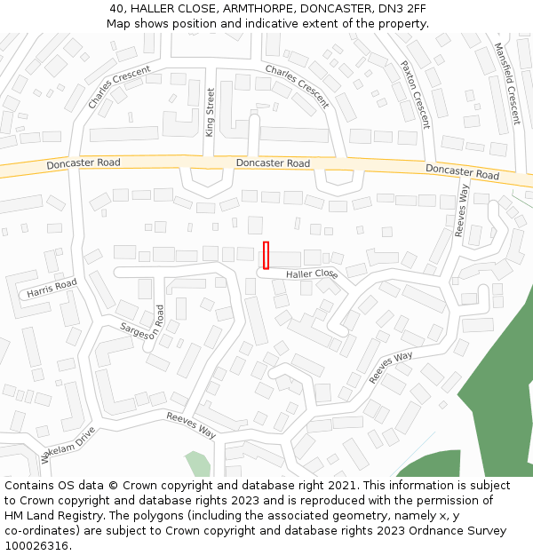 40, HALLER CLOSE, ARMTHORPE, DONCASTER, DN3 2FF: Location map and indicative extent of plot