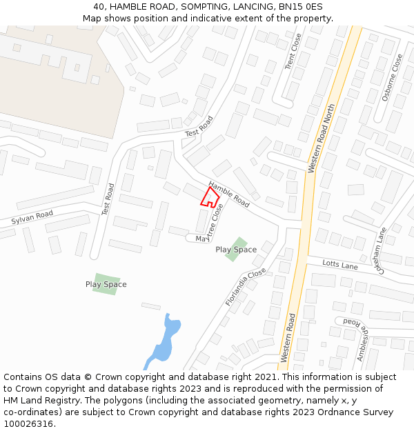 40, HAMBLE ROAD, SOMPTING, LANCING, BN15 0ES: Location map and indicative extent of plot