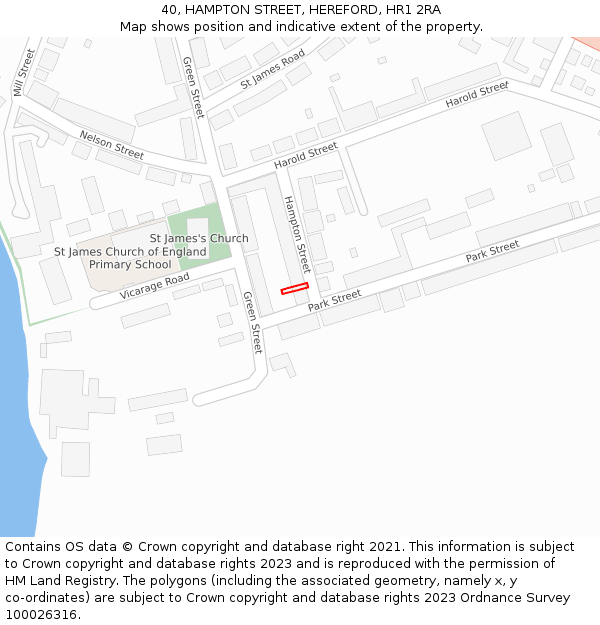 40, HAMPTON STREET, HEREFORD, HR1 2RA: Location map and indicative extent of plot