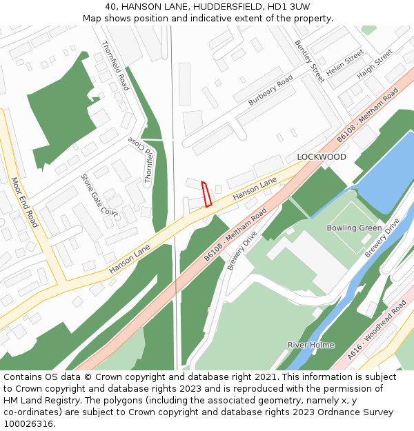 40, HANSON LANE, HUDDERSFIELD, HD1 3UW: Location map and indicative extent of plot