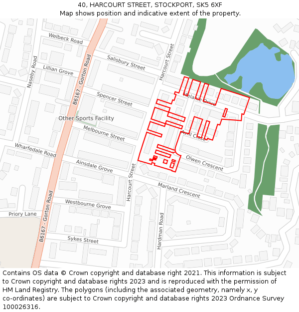 40, HARCOURT STREET, STOCKPORT, SK5 6XF: Location map and indicative extent of plot
