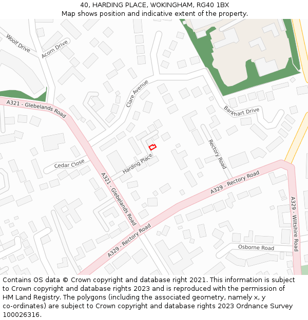 40, HARDING PLACE, WOKINGHAM, RG40 1BX: Location map and indicative extent of plot