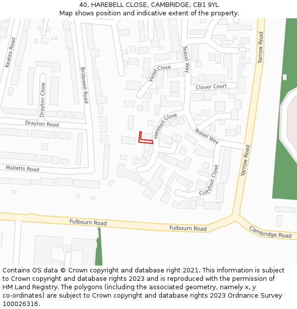 40, HAREBELL CLOSE, CAMBRIDGE, CB1 9YL: Location map and indicative extent of plot