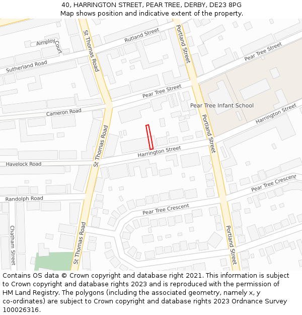 40, HARRINGTON STREET, PEAR TREE, DERBY, DE23 8PG: Location map and indicative extent of plot
