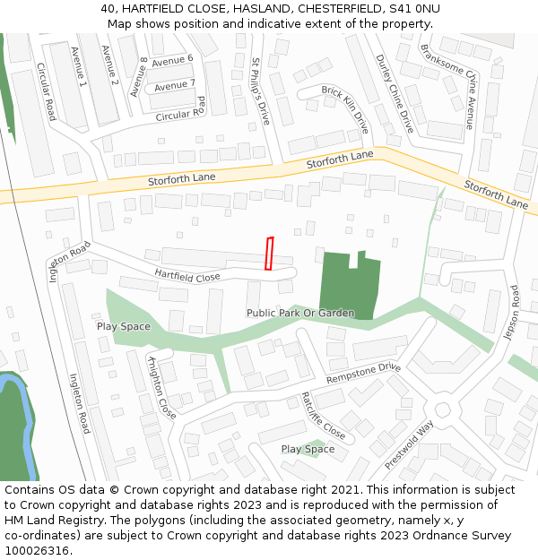 40, HARTFIELD CLOSE, HASLAND, CHESTERFIELD, S41 0NU: Location map and indicative extent of plot