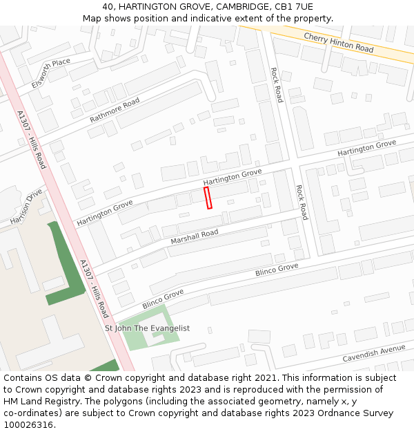 40, HARTINGTON GROVE, CAMBRIDGE, CB1 7UE: Location map and indicative extent of plot
