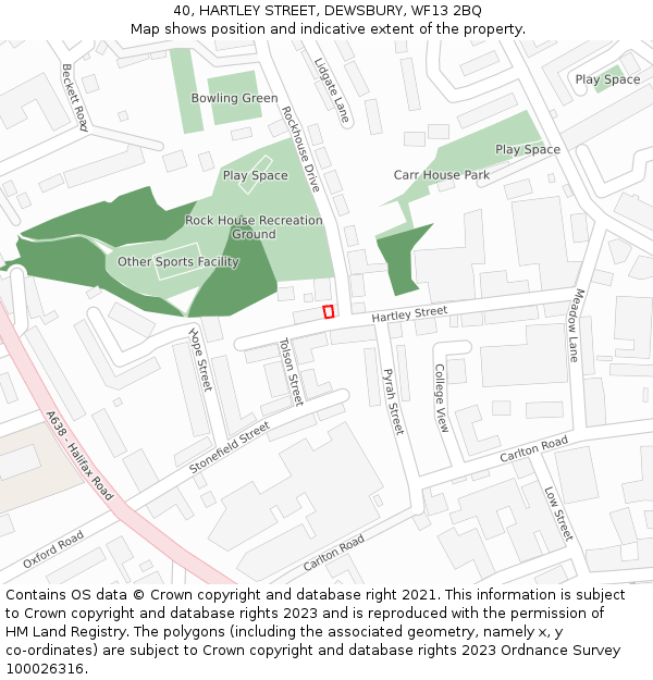 40, HARTLEY STREET, DEWSBURY, WF13 2BQ: Location map and indicative extent of plot