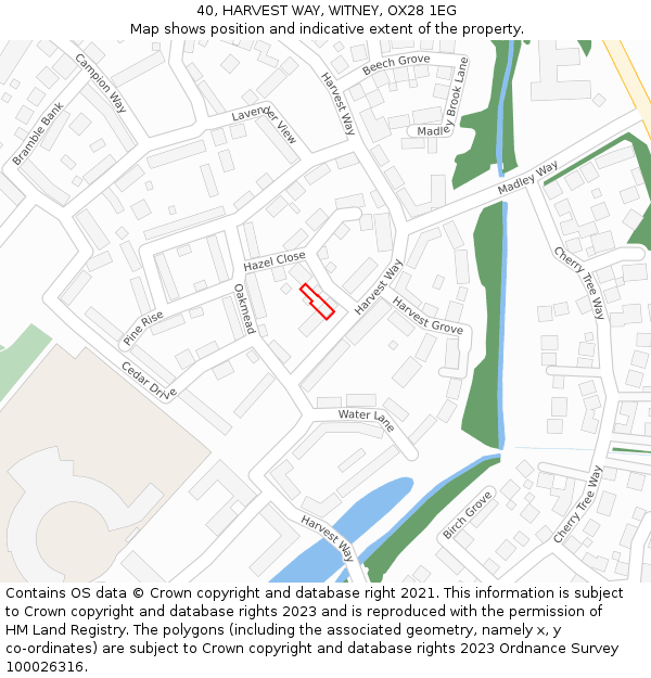 40, HARVEST WAY, WITNEY, OX28 1EG: Location map and indicative extent of plot