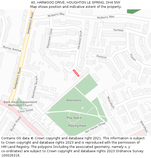 40, HARWOOD DRIVE, HOUGHTON LE SPRING, DH4 5NY: Location map and indicative extent of plot