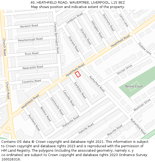 40, HEATHFIELD ROAD, WAVERTREE, LIVERPOOL, L15 9EZ: Location map and indicative extent of plot