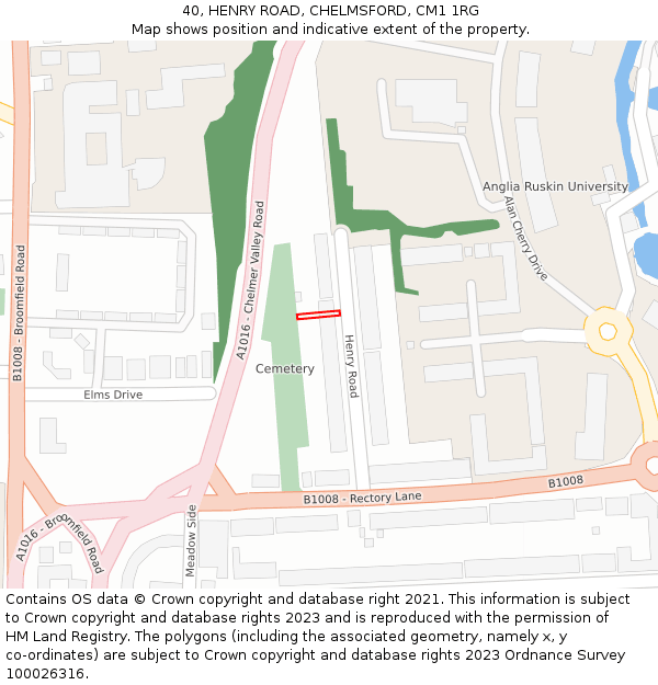 40, HENRY ROAD, CHELMSFORD, CM1 1RG: Location map and indicative extent of plot