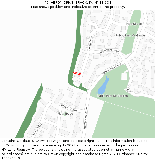 40, HERON DRIVE, BRACKLEY, NN13 6QE: Location map and indicative extent of plot