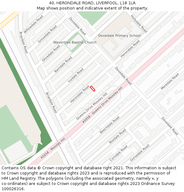 40, HERONDALE ROAD, LIVERPOOL, L18 1LA: Location map and indicative extent of plot