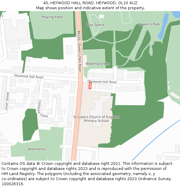 40, HEYWOOD HALL ROAD, HEYWOOD, OL10 4UZ: Location map and indicative extent of plot