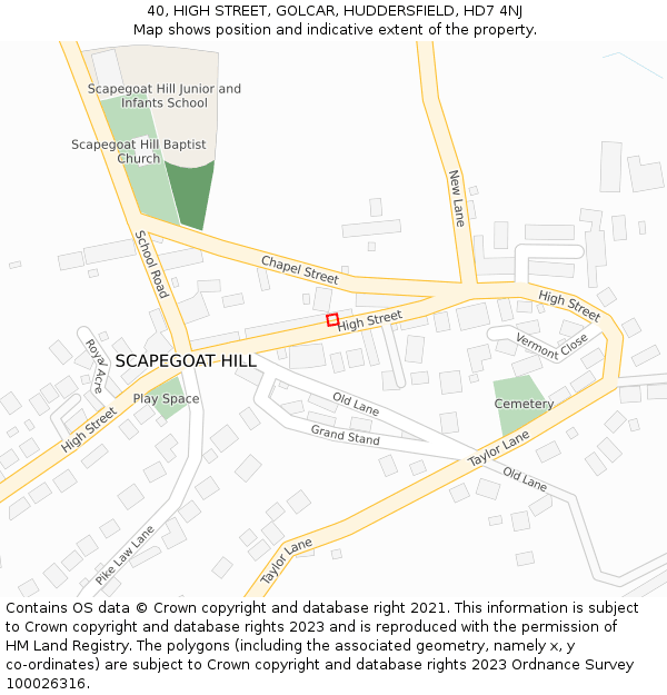 40, HIGH STREET, GOLCAR, HUDDERSFIELD, HD7 4NJ: Location map and indicative extent of plot
