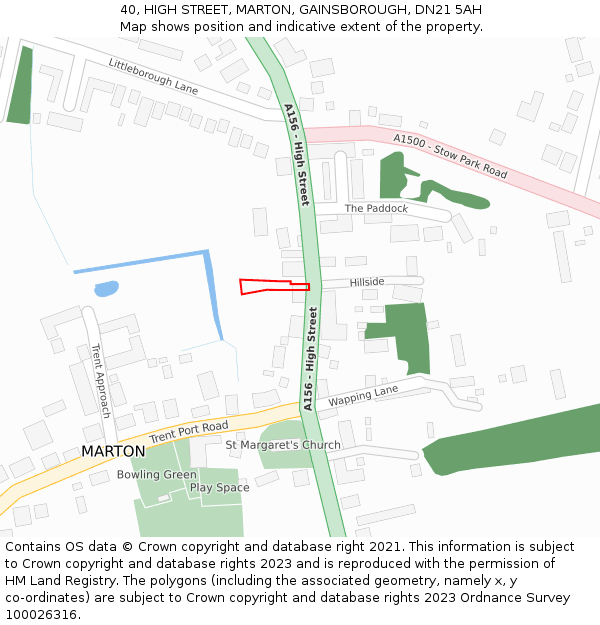 40, HIGH STREET, MARTON, GAINSBOROUGH, DN21 5AH: Location map and indicative extent of plot