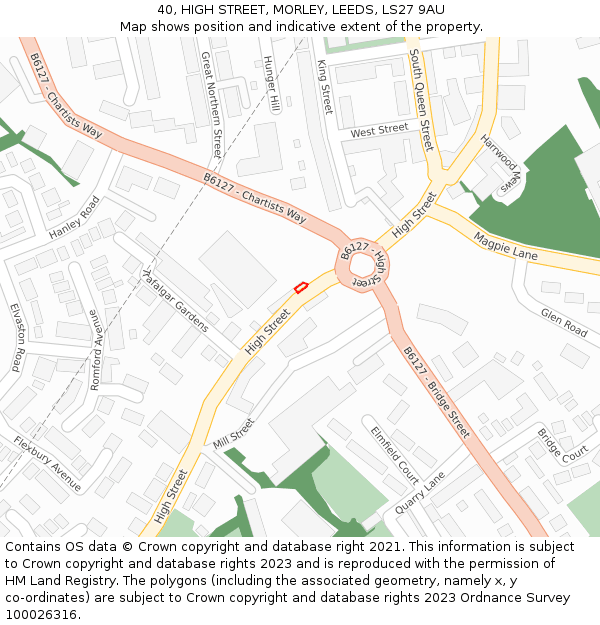 40, HIGH STREET, MORLEY, LEEDS, LS27 9AU: Location map and indicative extent of plot