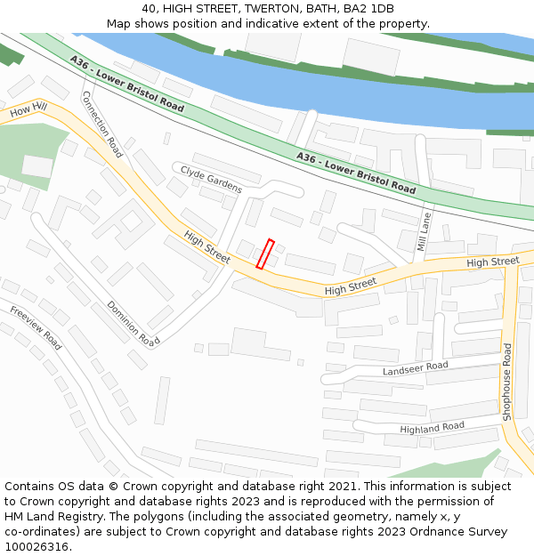 40, HIGH STREET, TWERTON, BATH, BA2 1DB: Location map and indicative extent of plot