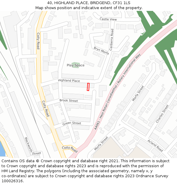 40, HIGHLAND PLACE, BRIDGEND, CF31 1LS: Location map and indicative extent of plot