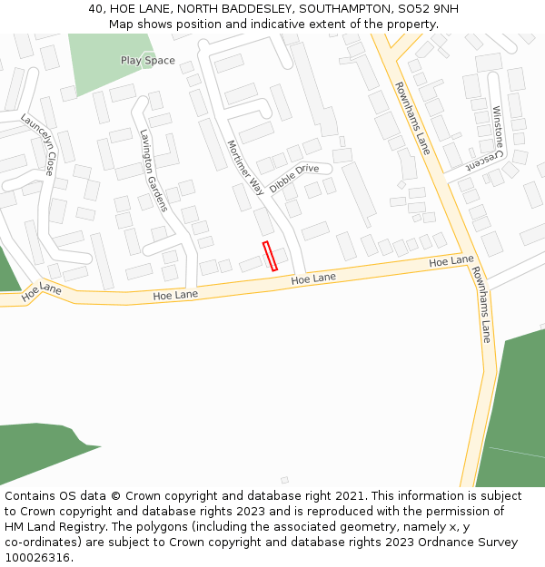 40, HOE LANE, NORTH BADDESLEY, SOUTHAMPTON, SO52 9NH: Location map and indicative extent of plot