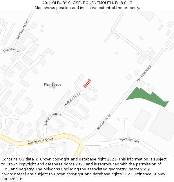 40, HOLBURY CLOSE, BOURNEMOUTH, BH8 0HG: Location map and indicative extent of plot